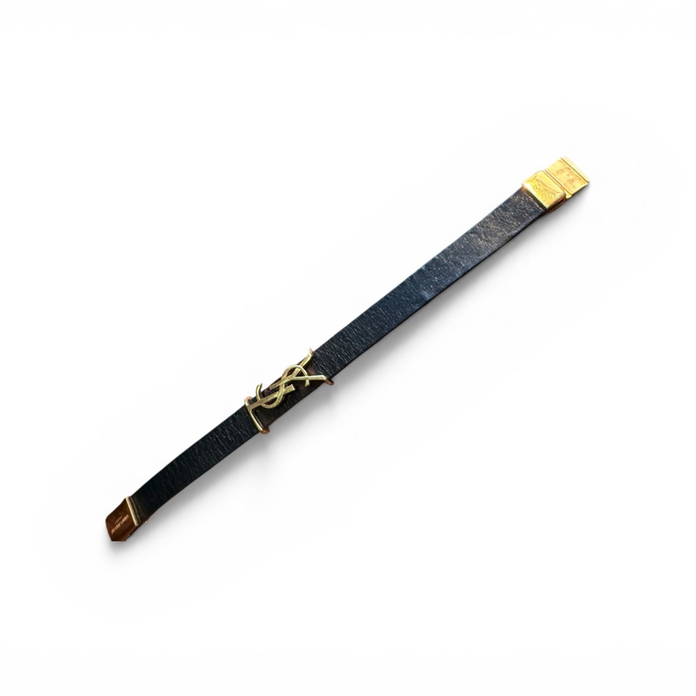 Saint Laurent YSL Cassandre Leather Bracelet Gold Logo Size M w/ Box Dust Bag - Picture 6 of 9